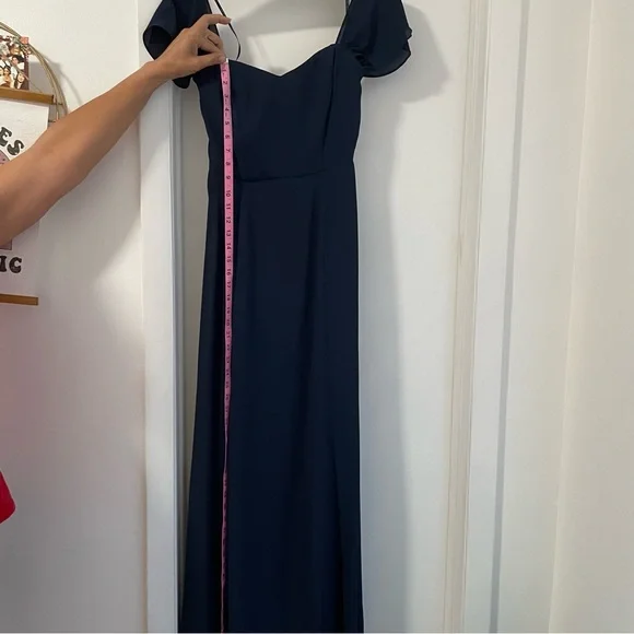 WAYF Rachel Off the Shoulder Gored Maxi Dress in Navy - Picture 9 of 10
